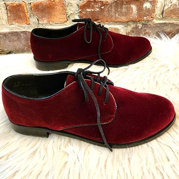 June by June Ambrose Shoes - June Ambrose Burgundy Red Velvet Oxfords, Size 9.5M